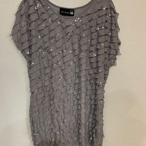 Antthony Gray Washable Ruffled Sequin Shirt Blouse